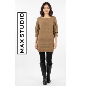 MAX STUDIO, Tan cable knit tunic sweater with metallic threading